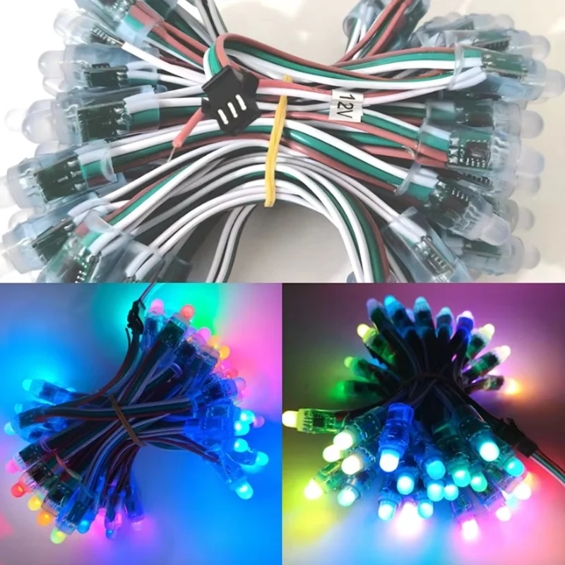 Фото 50 шт. WS2811 IC RGB полноцветные пиксели F12 мм цифровые адресные 12 В 5 В Dream Color светодиодные пиксели модуль строка водонепроницаемый свет 4 м №5