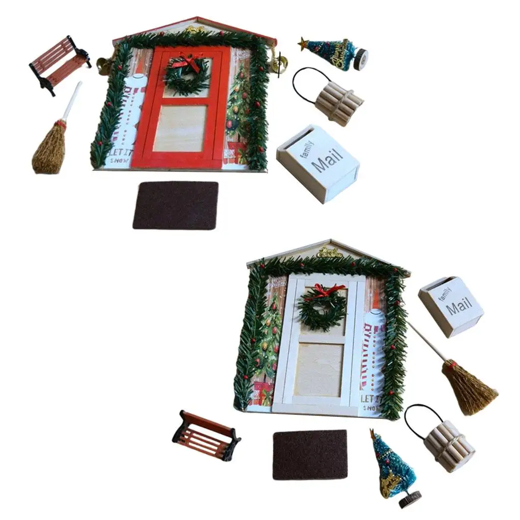 

Christmas Dollhouse Door Wood Garden Miniature Letterbox Festive 1:12 Home Decor Toys Holiday Ornaments Furniture Accesso