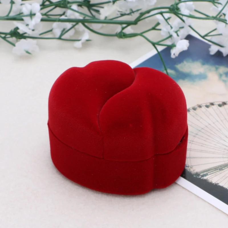 

652F Velvet Engagement Wedding Couple Ring Earring Jewelry Display Storage Box Case