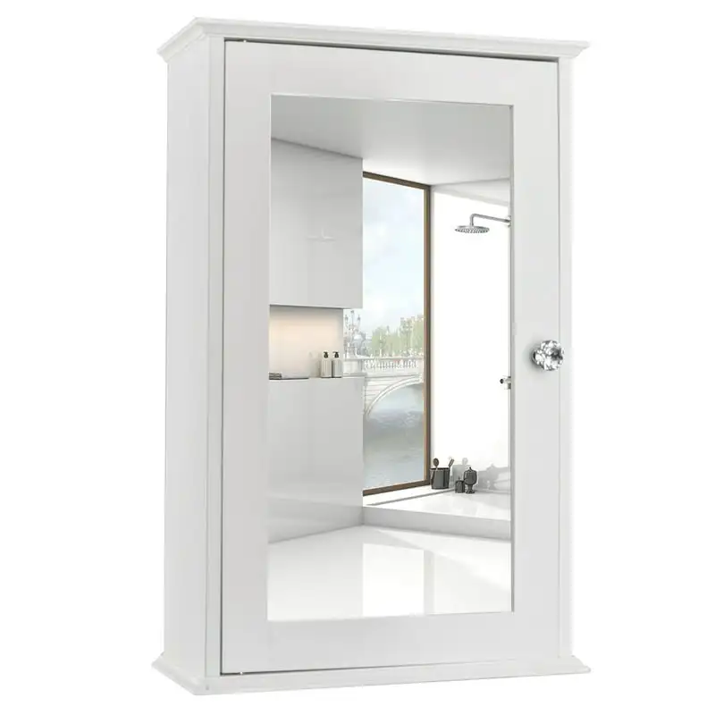 

Gorgeous White Single-Door Mirrored Medicine Cabinet Wall Mount Storage with Adjustable Shelves, Organizer Perfect for Bathroom.
