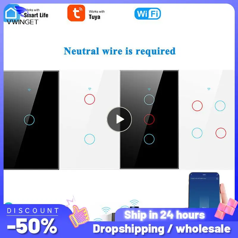 

Timing Switch Tuya Neutral Wire Light Wall Button Us Touch Control Switch Wifi App Control Wireless 1/2/3/4 Gang