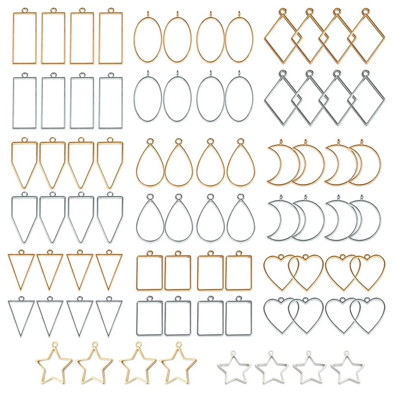 

80 PCS Assorted Open Metal Bezels For Resin Pressed Frame Charms Earring And Necklaces Making Frames (Gold And Silver)