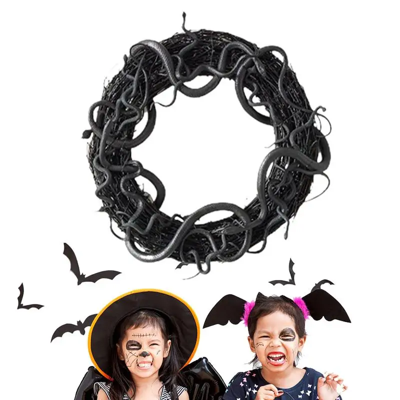 

Scary Halloween Decorations Outdoor Scary Wreath With Rattan And Realistic Snakes Black Hanging Garlands For Front Door Window