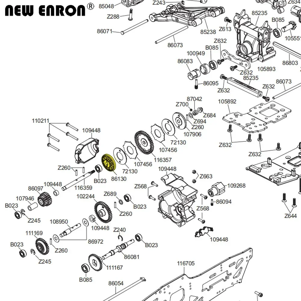 Новинка ENRON Steel Heavy Duty 44T Супер основной Шестерня 102093 86130 1 шт. для радиоуправляемого
