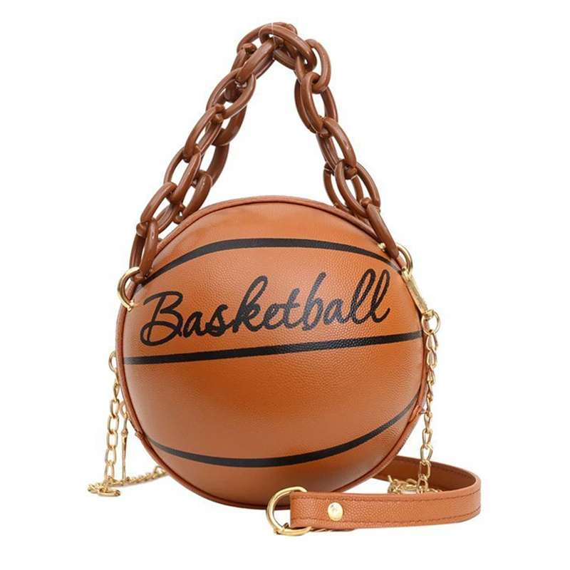 

New Design Basketball Shape Hand Bag Fashion Women Chains Handbag Letter Shoulder Bag Female Mini Crossbody Bags Circular Purse