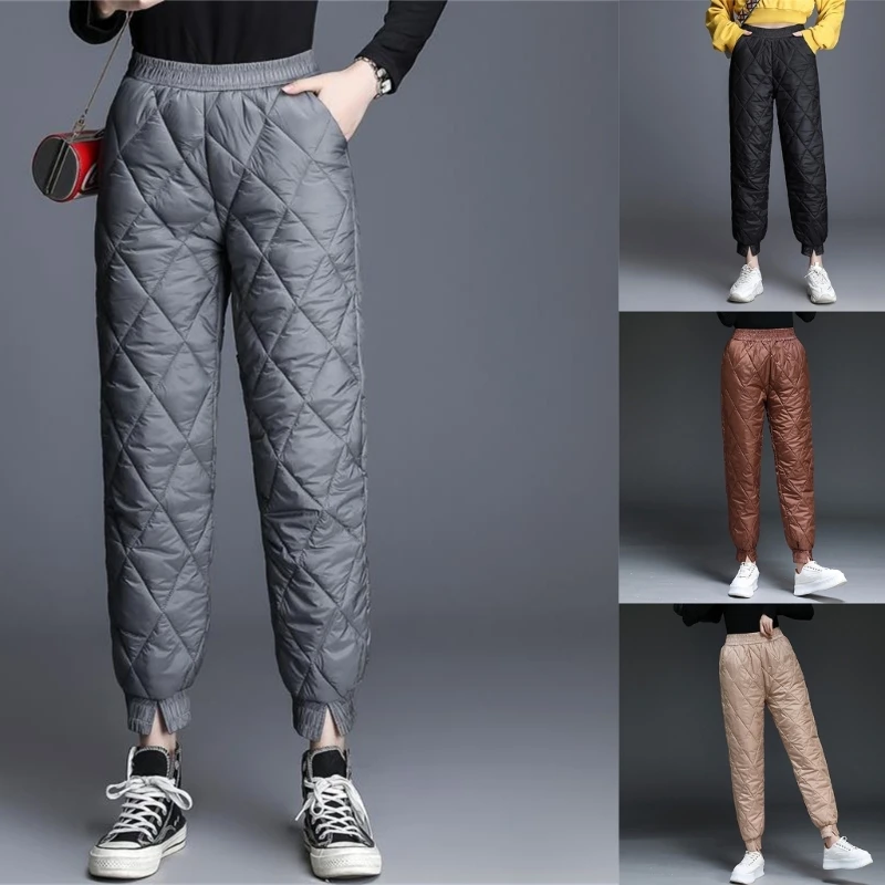 

Женские стеганые пуховые брюки с закрытым низом, теплые стеганые спортивные брюки с карманами