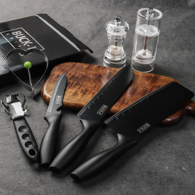 

2022 New Kitchen Knife Set Chef Knives 5 Sets Stainless Steel Fried Egg Device Chef Santoku Slicer Paring Fruit Knife With Box