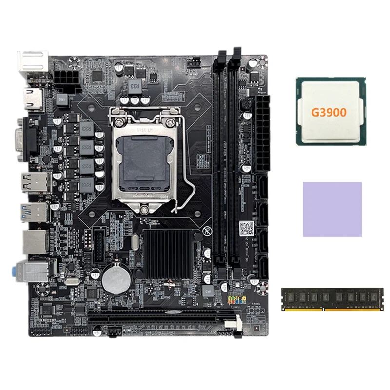 

Материнская плата H110 LGA1151 с поддержкой процессора Celeron G3900 G3930 с процессором G3900 + DDR4 4 ГБ ОЗУ 2133 МГц + термоподушка