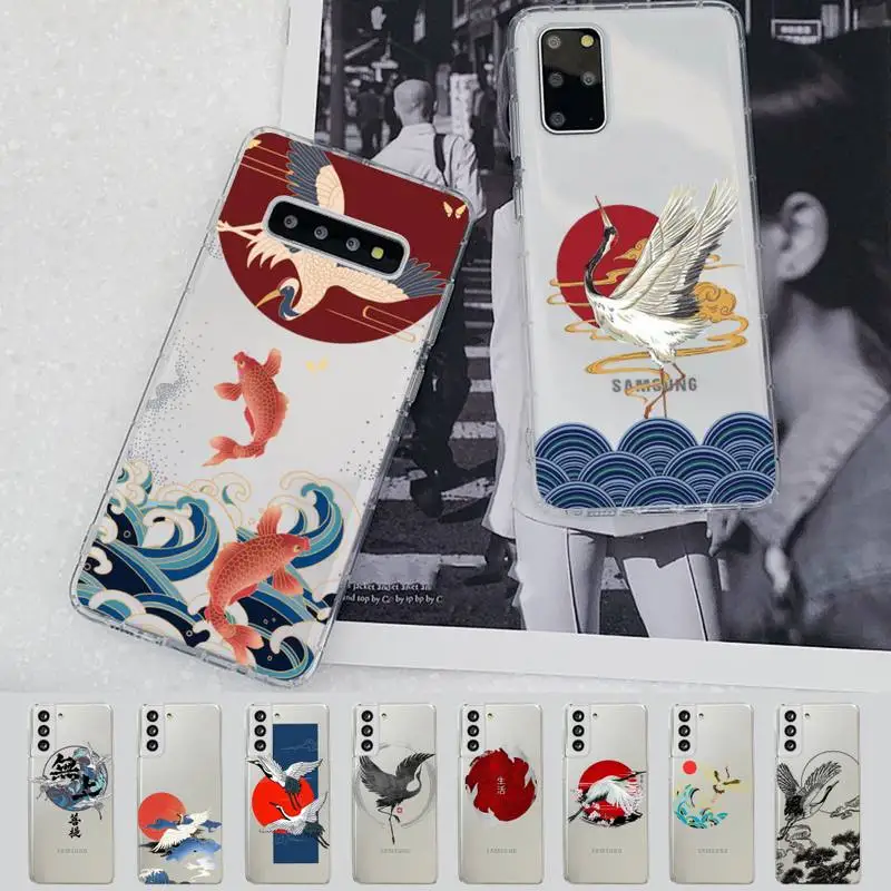 

FHNBLJ Crane and Koi Chinese style Phone Case for Samsung S20 S10 lite S21 plus for Redmi Note8 9pro for Huawei P20 Clear Case