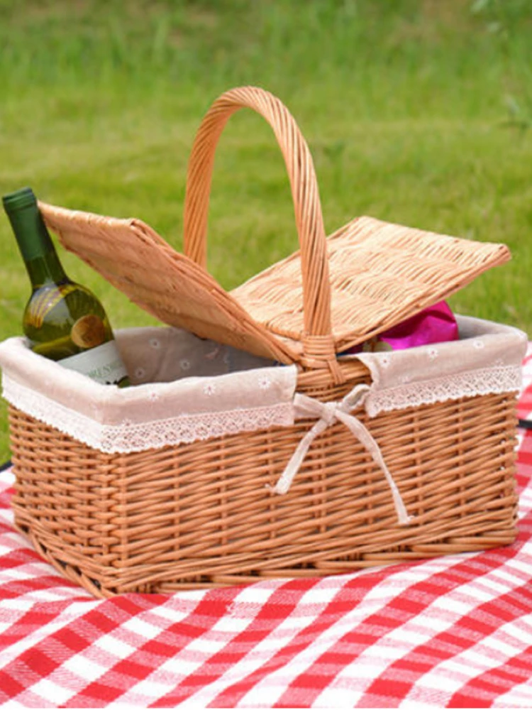 

Woven Wicker Basket Picnic Camping Storage Baskets Bread Fruit Food Breakfast Flower Display Kitchen Orginazer Basket Home Decor