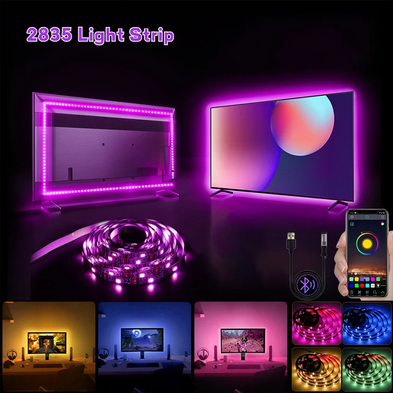

Светодиодная ленсветильник 2835SMD, гибкая лампа с USB, Bluetooth, RGB, 5 В, Диодная полоска для подсветильник Ки телевизора, рабочего стола