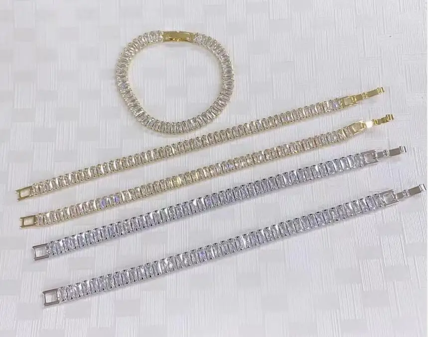 

Браслет с фианитами hut8g для мужчин и женщин, модный Теннисный браслет с радужным кубическим цирконием, золотистого и белого цвета, 1 шт.