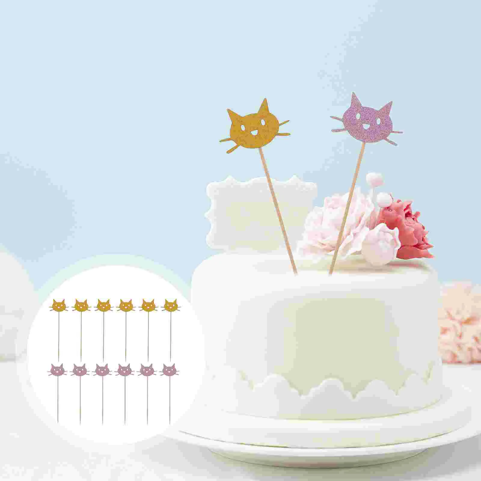 

24pcs Cat Dessert Toppers Cake Decorations Cake Insert Cake Picks for Birthday