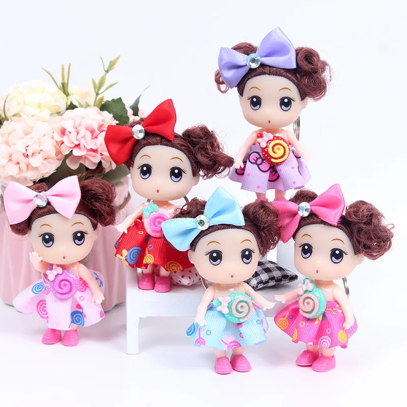 5PCS/set 9cm Creative girl princess doll keychain cute doll 