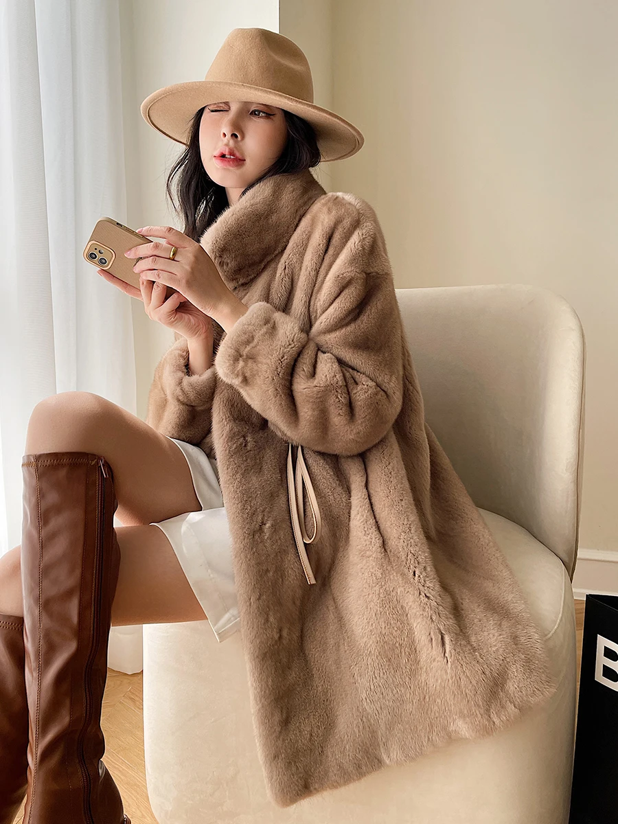 New Velvet Marten Overcoats Women's Mid-Length Young Fashion Fur Whole Mink Mink Coat