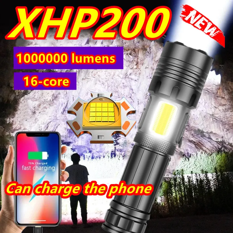 

Super XHP200 Most Powerful LED Flashlight Rechargeable LED Torch Light XHP199 XHP90 High Power Flashlight 18650 Tactical Lantern