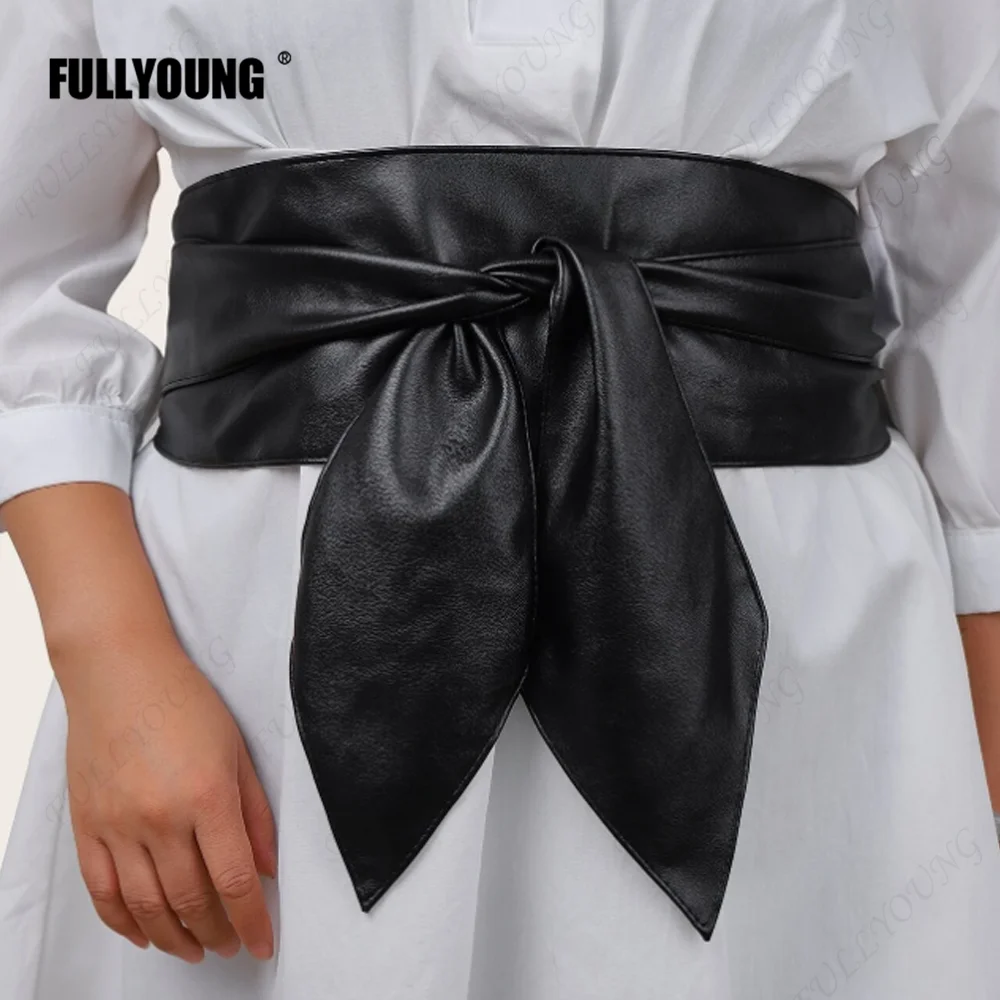 

Женский широкий пояс бант сверхдлинный ремень черный кожаный бандажный ремень модный универсальный