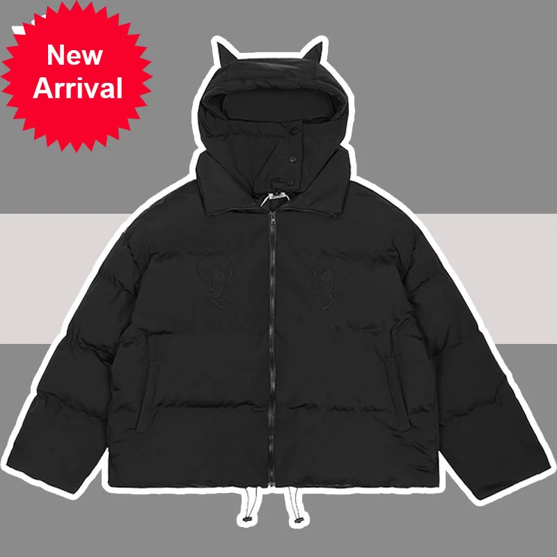 

Men Parkas High Street Hip Hop Retro Skull Embroidery Little Devil Designer Padded Jackets Winter Harajuku Hooded Parka Coats