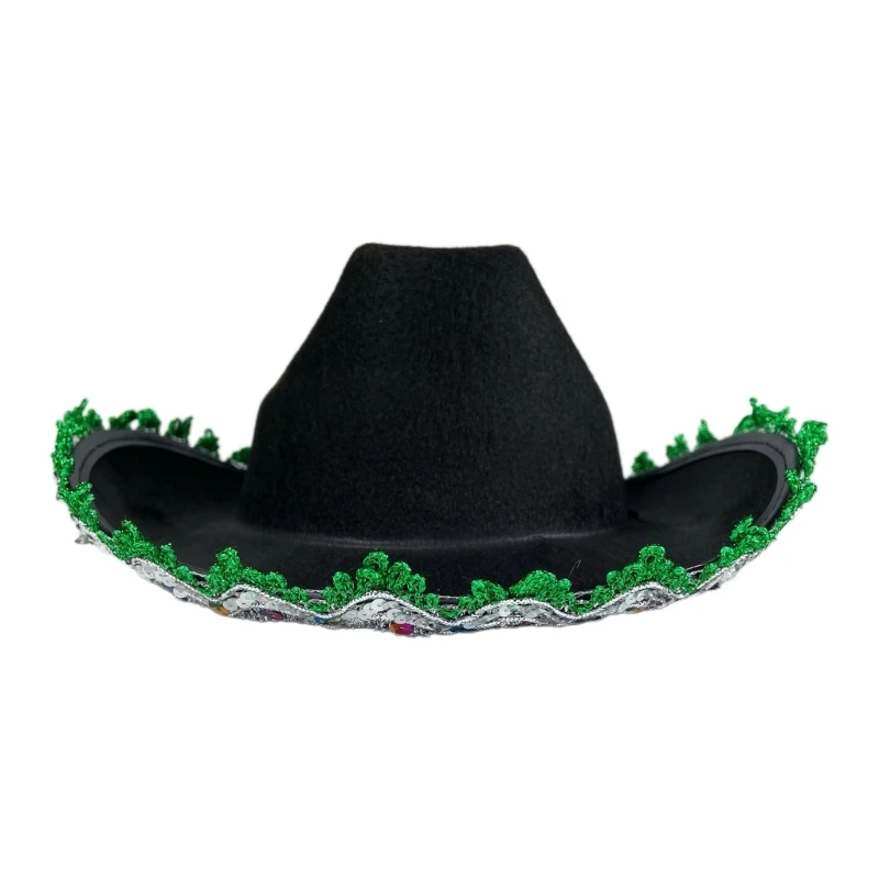 

634C легкая черная цветная Рождественская стандартная Толстая ковбойская шляпа с блестками и полями, джазовая фетровая шляпа, повседневные ш...