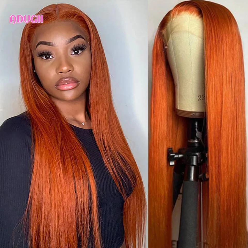 

Adugii Orange Ginger Lace Wigs Human Hair Brazilian Straight Hair Lace Front Wigs For Women Human Hair Lace Closure Wig