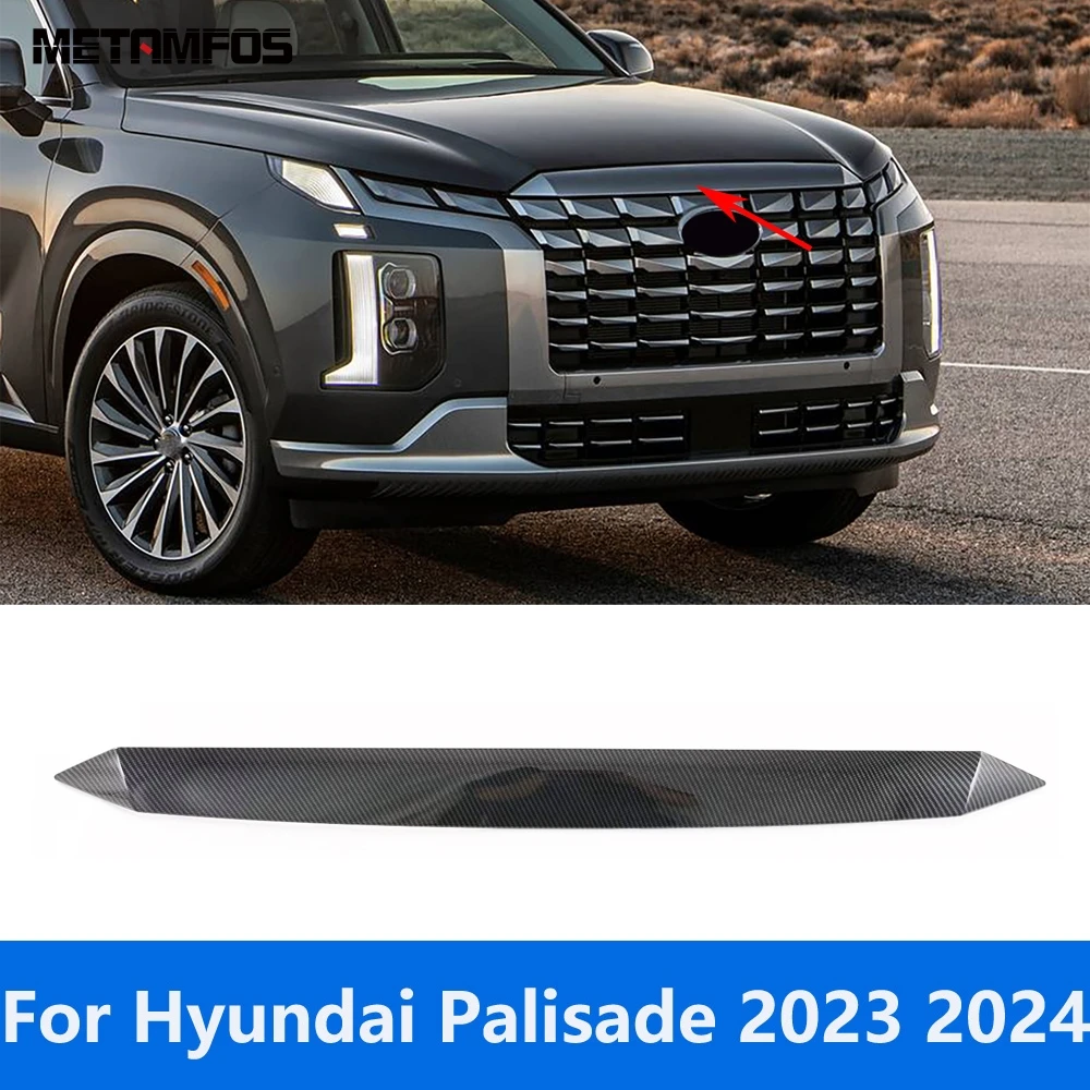 

Front Engine Hood Lid Cover Trim For Hyundai Palisade 2023 2024 Carbon Fiber Upper Grille Grill Strip Accessories Car Styling