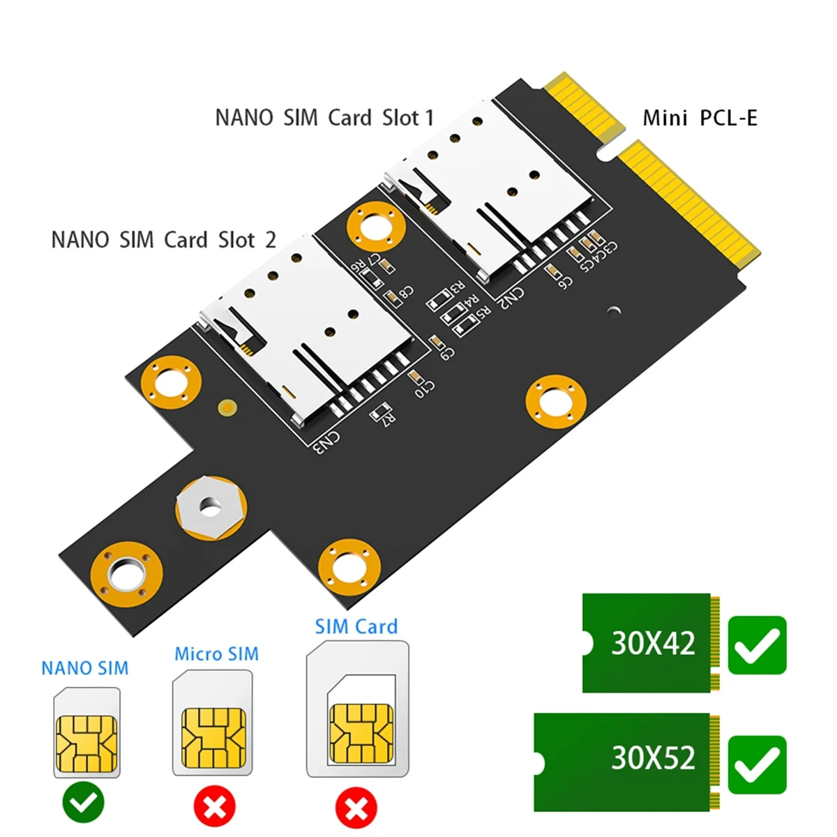 Mini M.2 Key B-PCI-E адаптер с двумя слотами для SIM-карт NANO 3G/4G/Φ модуля