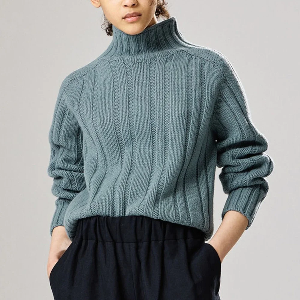 

Осень 2022, Женский пуловер с высоким воротником, тонкий и теплый вязаный свитер