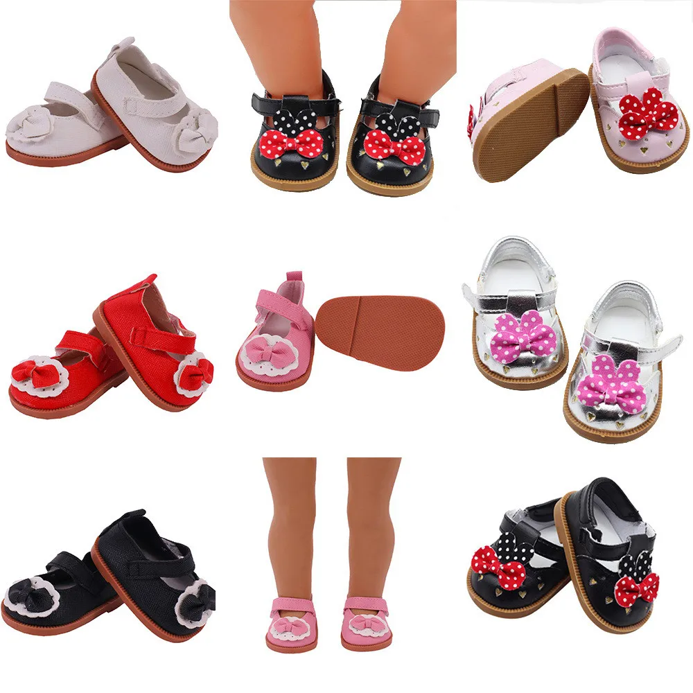 

Cute Bow Lace Leather 7cm Doll Shoes For 18Inch American Doll 43CM Born Baby Doll,Toys For Girls,Our Generation Doll Accessories