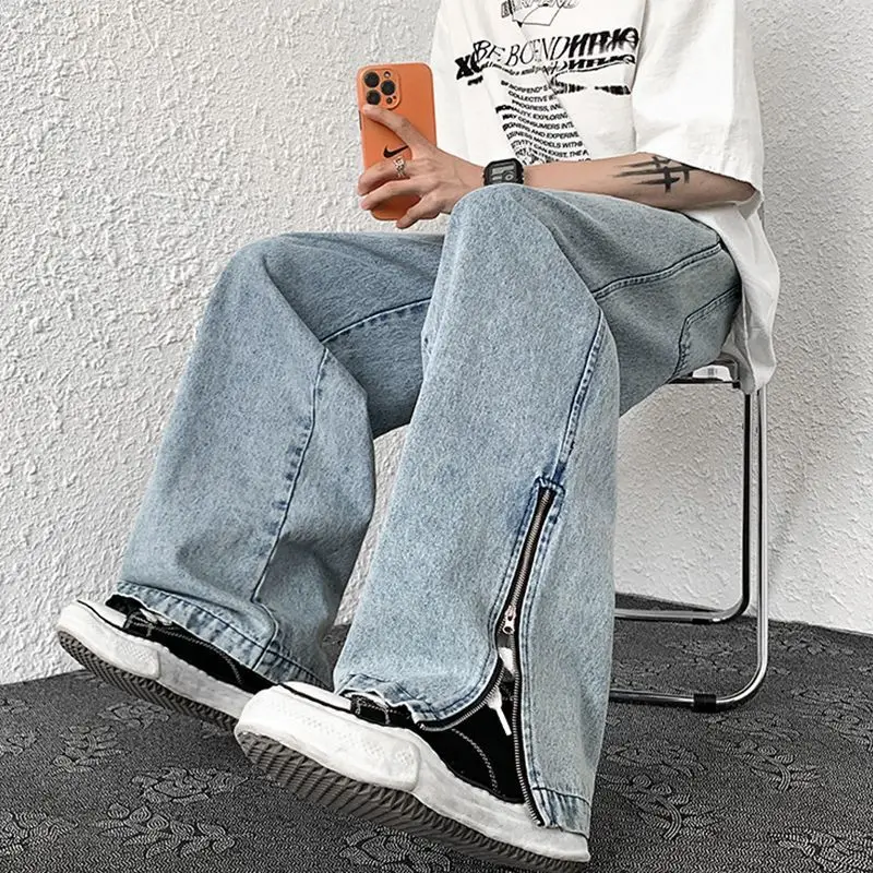 Men's Hig Street Y2K Clothing Wide Leg Pants Zipper Baggy Jeans Flared Pants Mapping Pants Techwear Sweatpants Women Streetwear