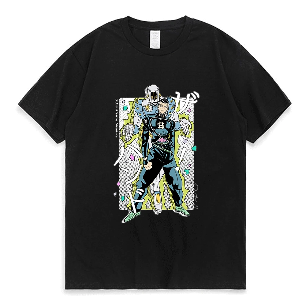 

Anime Jojo Bizarre Adventure T-shirt Men Women Kawaii Harajuku 2022 Ulzzang Black White T Shirt Summer 100% Cotton Tee Shirt