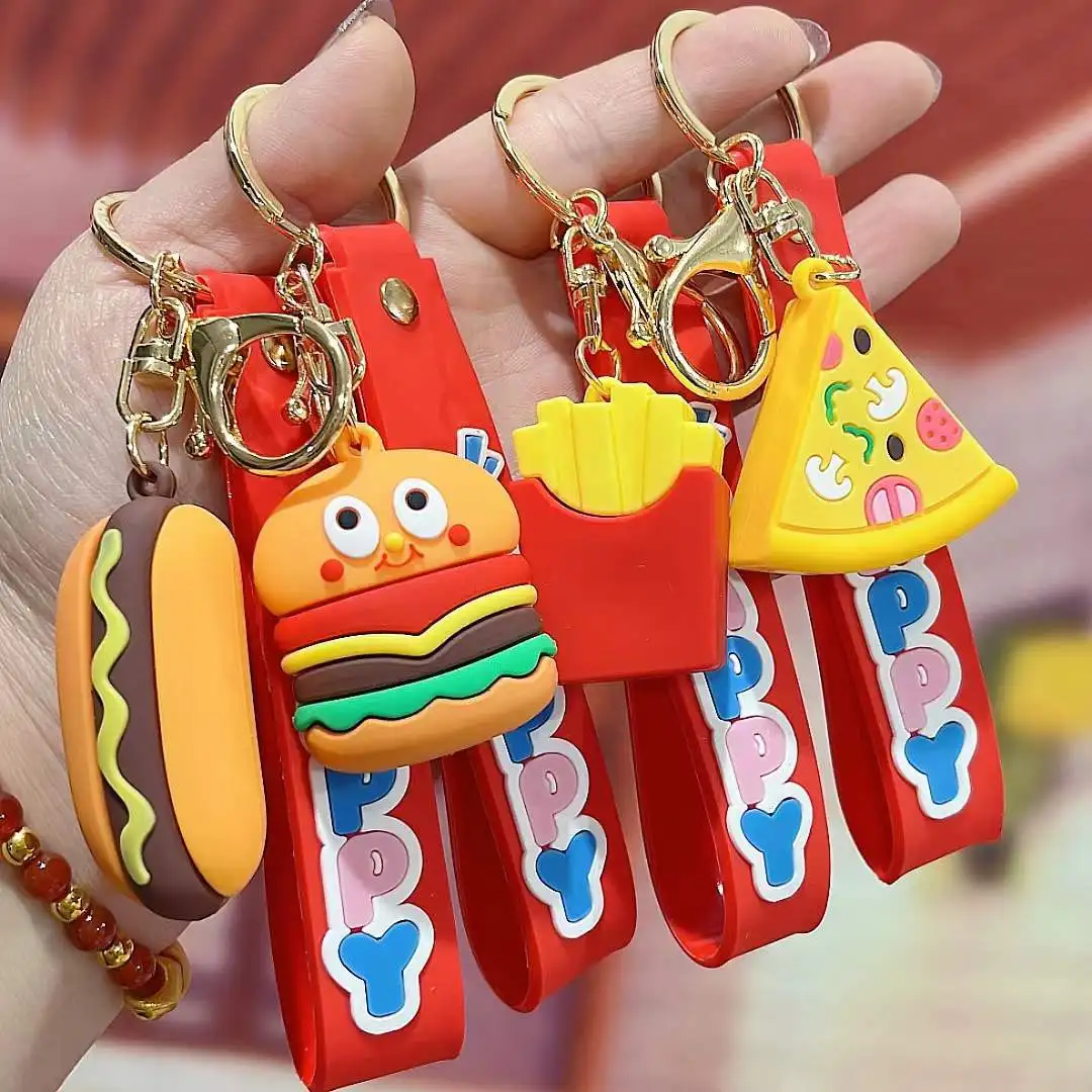 

Simulation Food Keychain French Fries Hamburger Key Chain Hot Dog Pizza Restaurant Keychains Client Gift Chef Cook Keyring