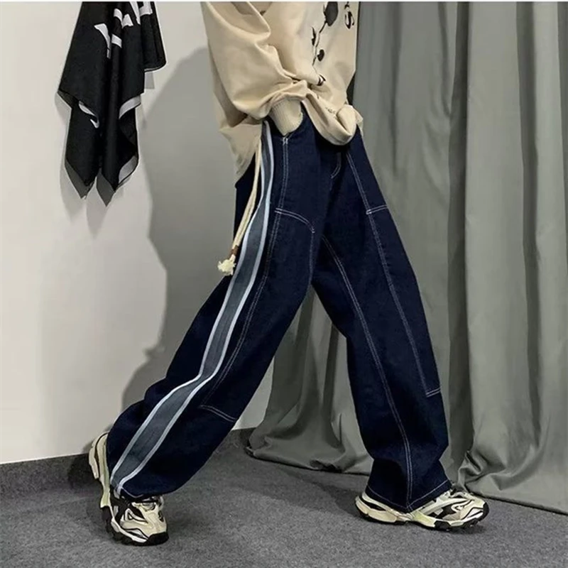 Streetwear Elastic Waist Jeans For Men Y2k Straight Pants Fashion Baggy Denim Jeans 2022 Trend Trousers Hip Hop Men Clothing