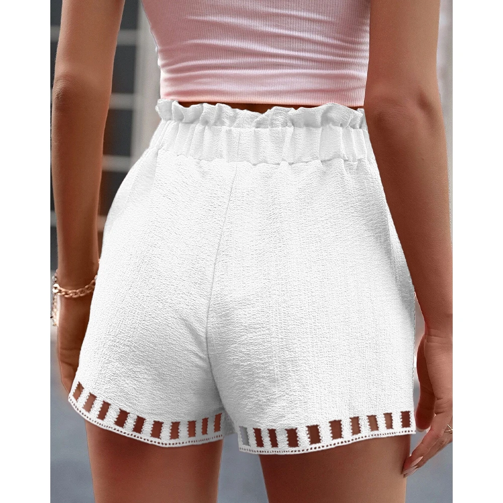 Women's Hollow Out Drawstring Belted White Shorts 2023 Femme Sexy Skinny Lady Short Bottoms Casual Summer Outfits