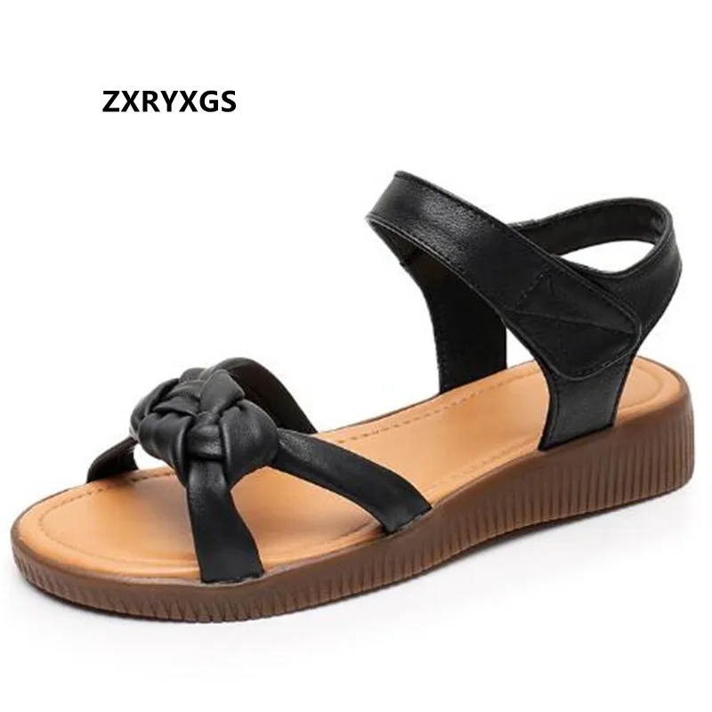 

ZXRYXGS летние туфли с открытым носком мягкие босоножки из коровьей кожи с верхним слоем 2022 удобная повседневная обувь большого размера на мяг...