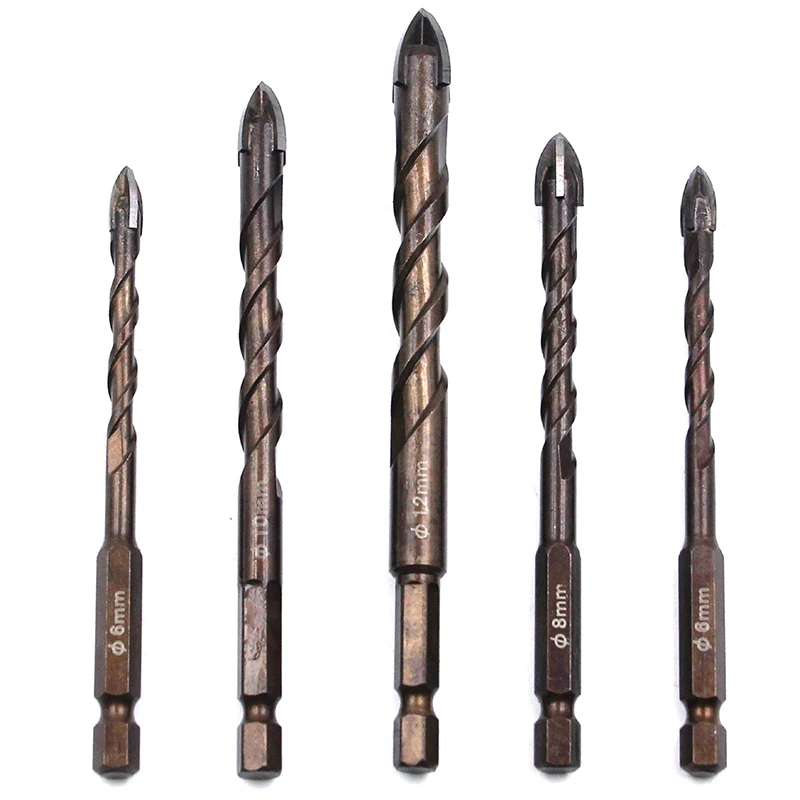 

5PCS Set Of Cross Hexagon Ceramic Tile Drill Bit Ceramic Hole Opener Alloy Triple-Cornered Drill Bit Size 6/6/8/10/12Mm