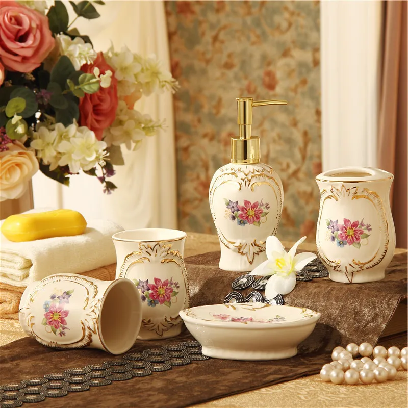

decoration home accessories European-style bathroom five-piece suite ceramics articles washing kit toothbrush mouthwash cup