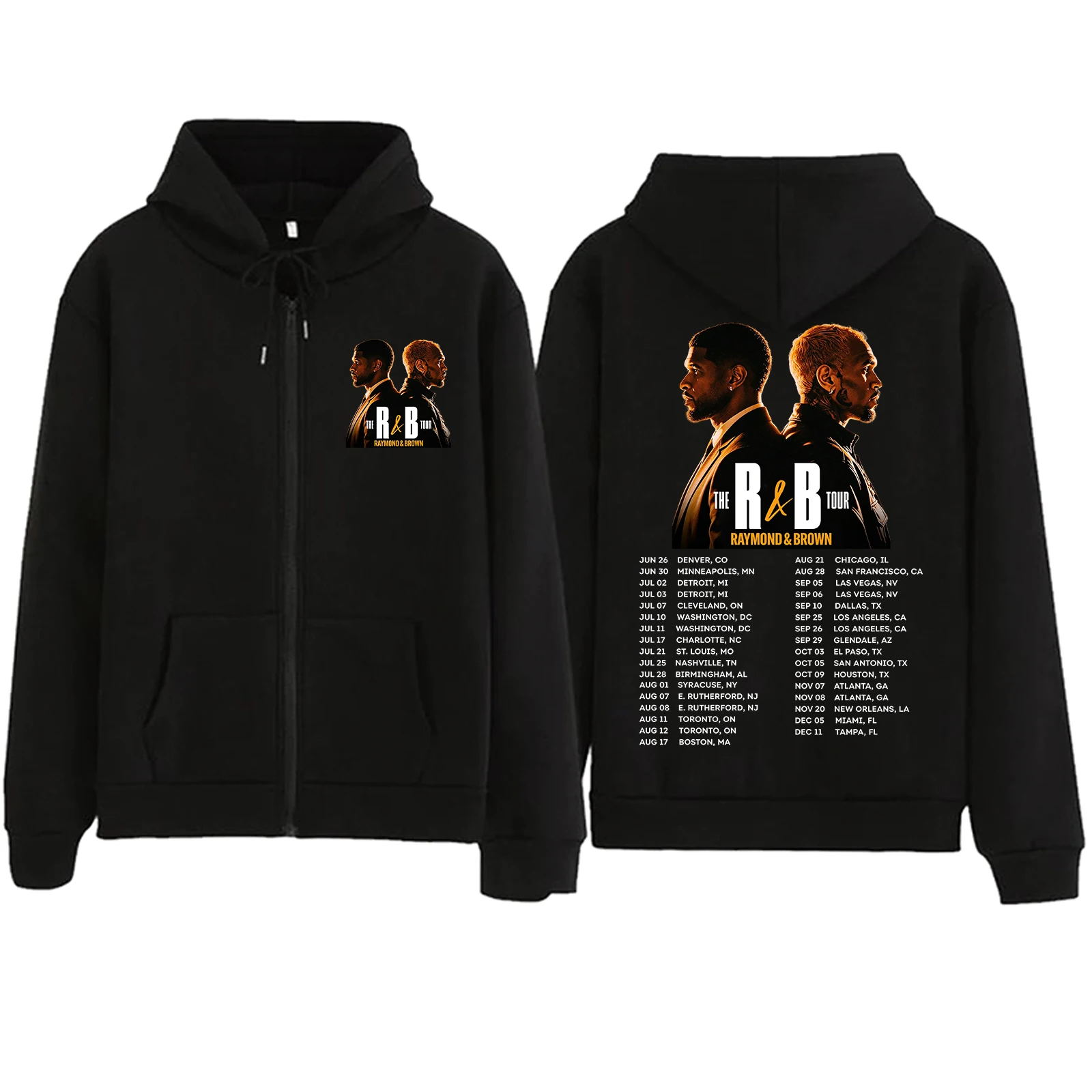 Фото Худи на молнии Usher Chris Brown The R&B Tour 2026, повседневная толстовка оверсайз, уличная одежда унисекс, хип-хоп куртка с капюшоном на молнии №2
