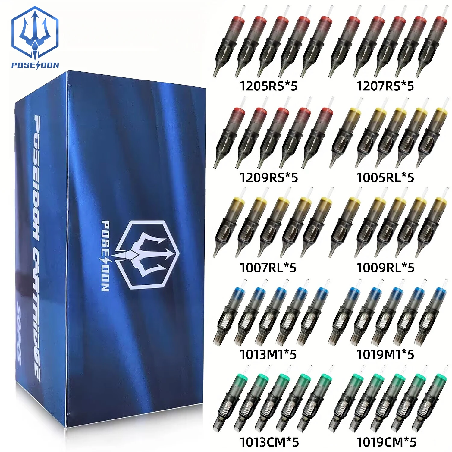 

POSEIDON 50PCS Mixed Professional RL RS RM M1 Tattoo Cartridge Needles with Membrane Safety Cartridges Disposable Tattoo Needle