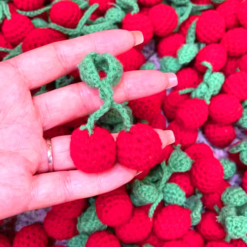 Wool 3d Knitting Cherry Shape Accessories Hair Clip Earrings Brooch Charms Handmade Jewelry Making Supply