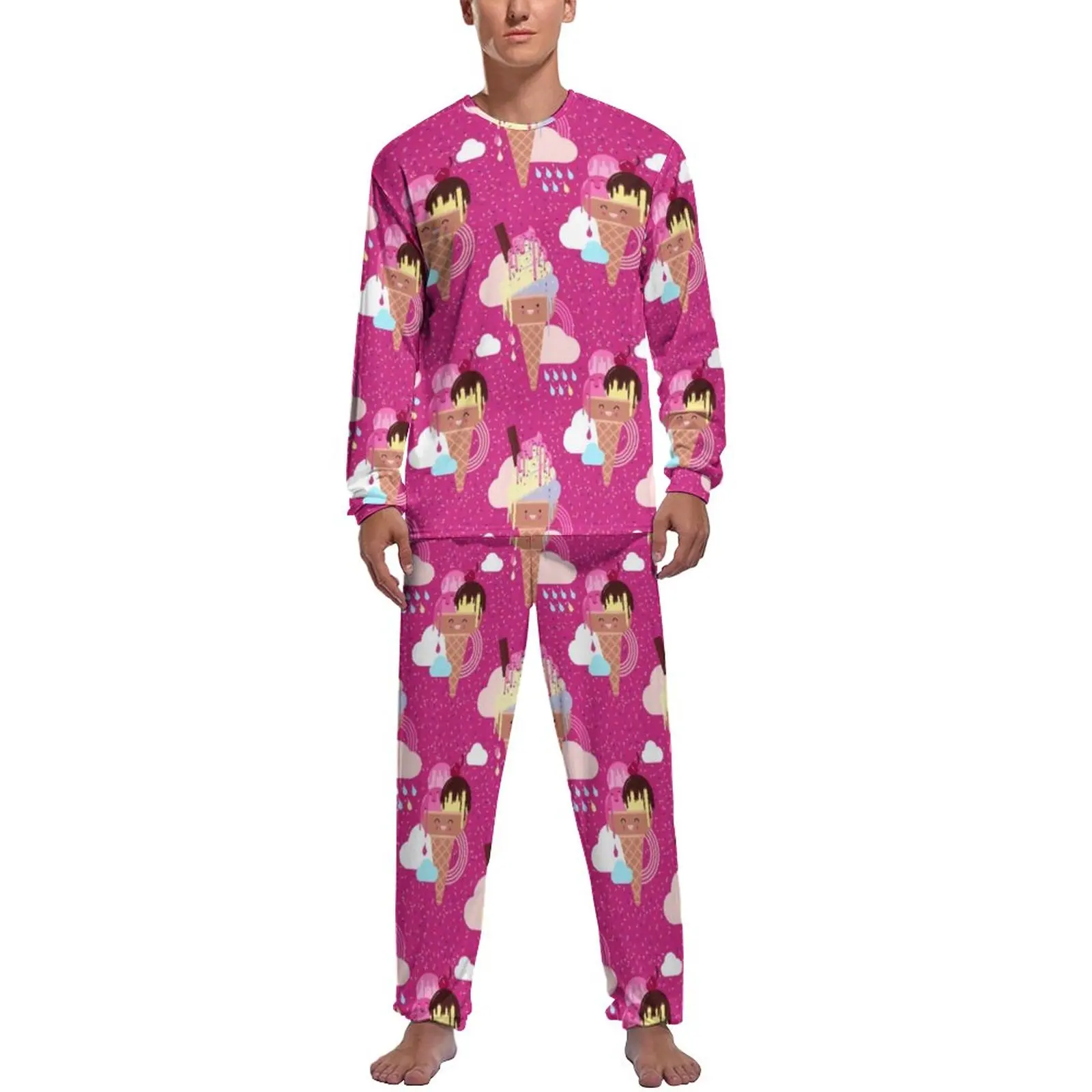 

Ice Pattern Pajamas Long-Sleeve Sweet Lolly Print Two Piece Aesthetic Pajama Sets Spring Male Custom Soft Home Suit