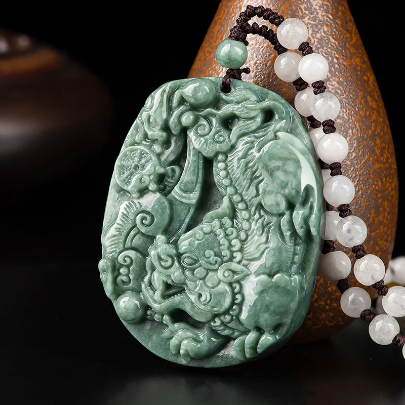 

Jiale/hand-carved Natural Jade Lucky Ru Yi Pi Xiu Fashion Pendant Necklace Personality Fine Jewelry Amulet for Women Men Gift