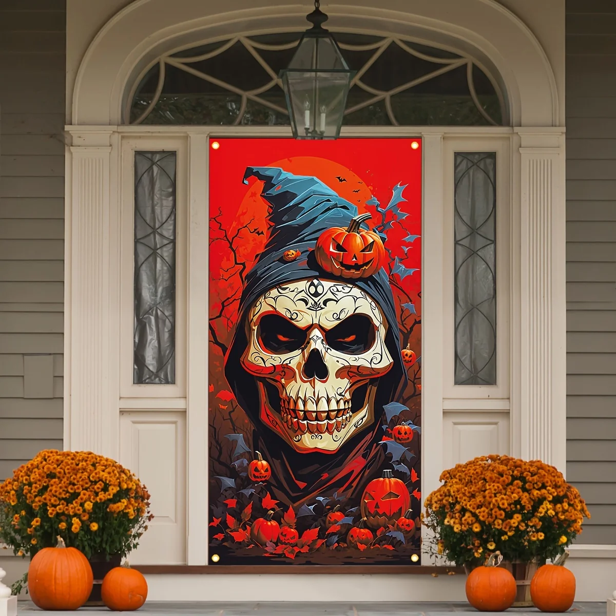Чехлы на двери с кровавым черепом в виде тыквенного домика Хэллоуин для