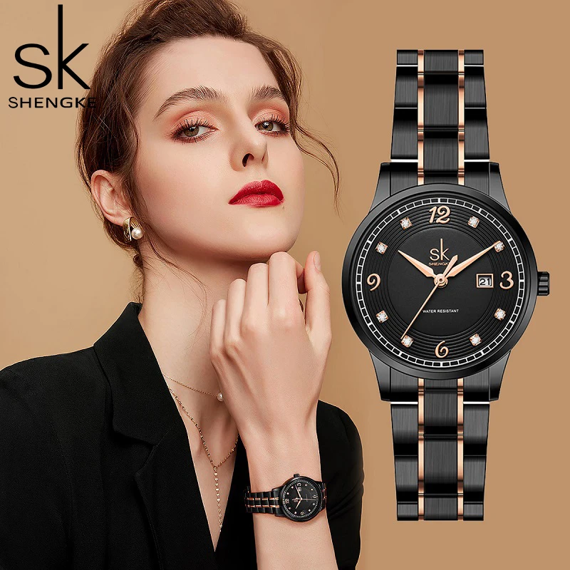 Shengke Fashion Diamond Woman Watches Green Dial Beauty Women Quartz Wristwatches Original Design Ladies Clock Relogio Feminino