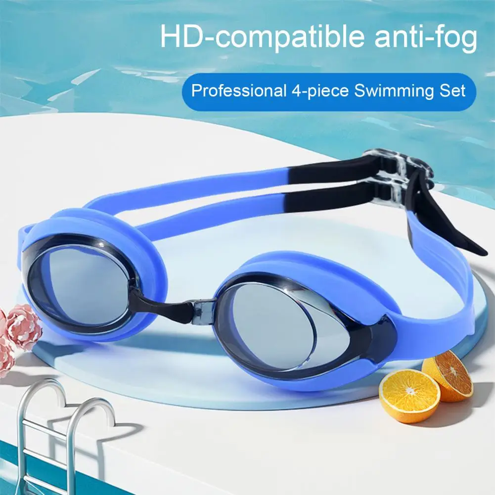 

1 Set 4-piece Swimming Set 3D Fitting Ear Plugs Set Good Elasticity Underwater Goggles Hat with Earplugs Nose Clip Kit Swim