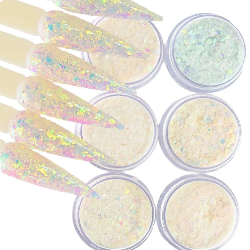 

1 Oz Bottle Nail Art Acrylic Powder Mixed Mermaid Hexagon Chunky Glitter Sequins For Nail Extended Builder Sculpture Nail Powder