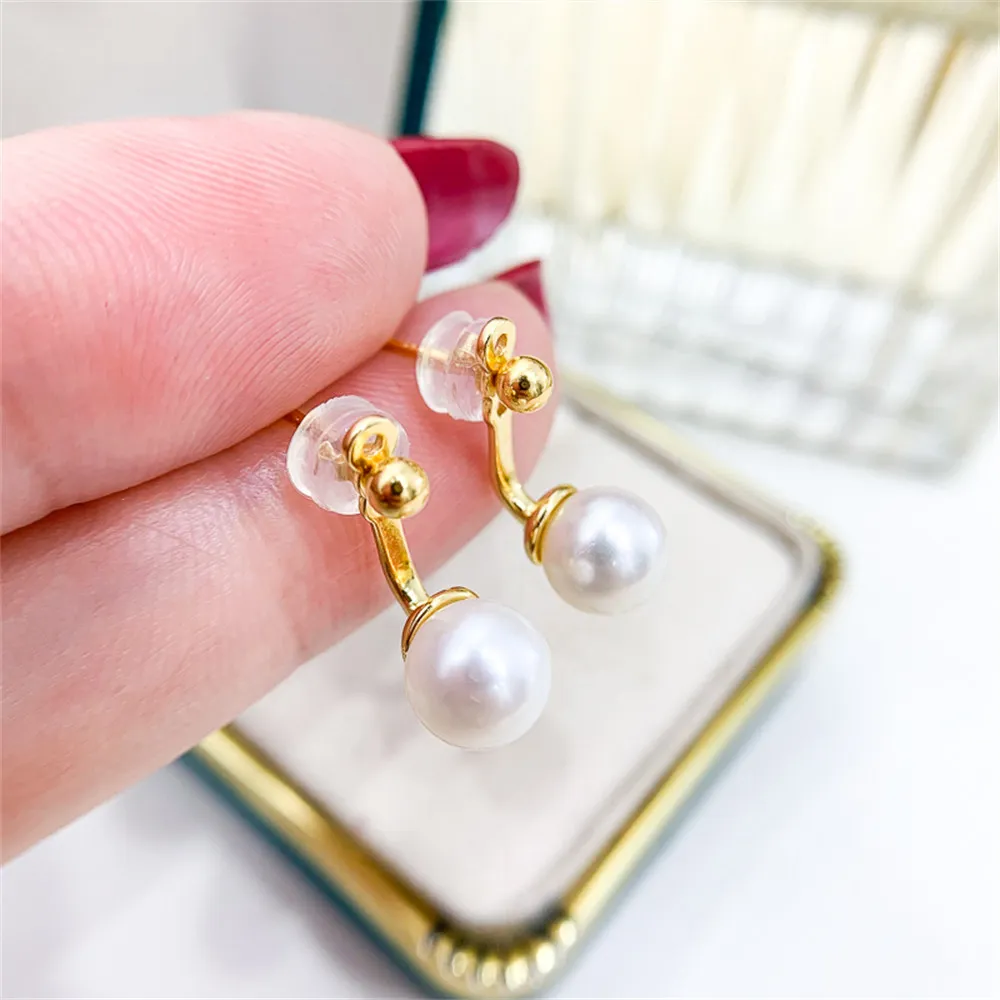 

DIY Pearl Earnail Accessories S925 Sterling Silver Jewelry Gold Earnail Empty Fit 6-9mm Beads