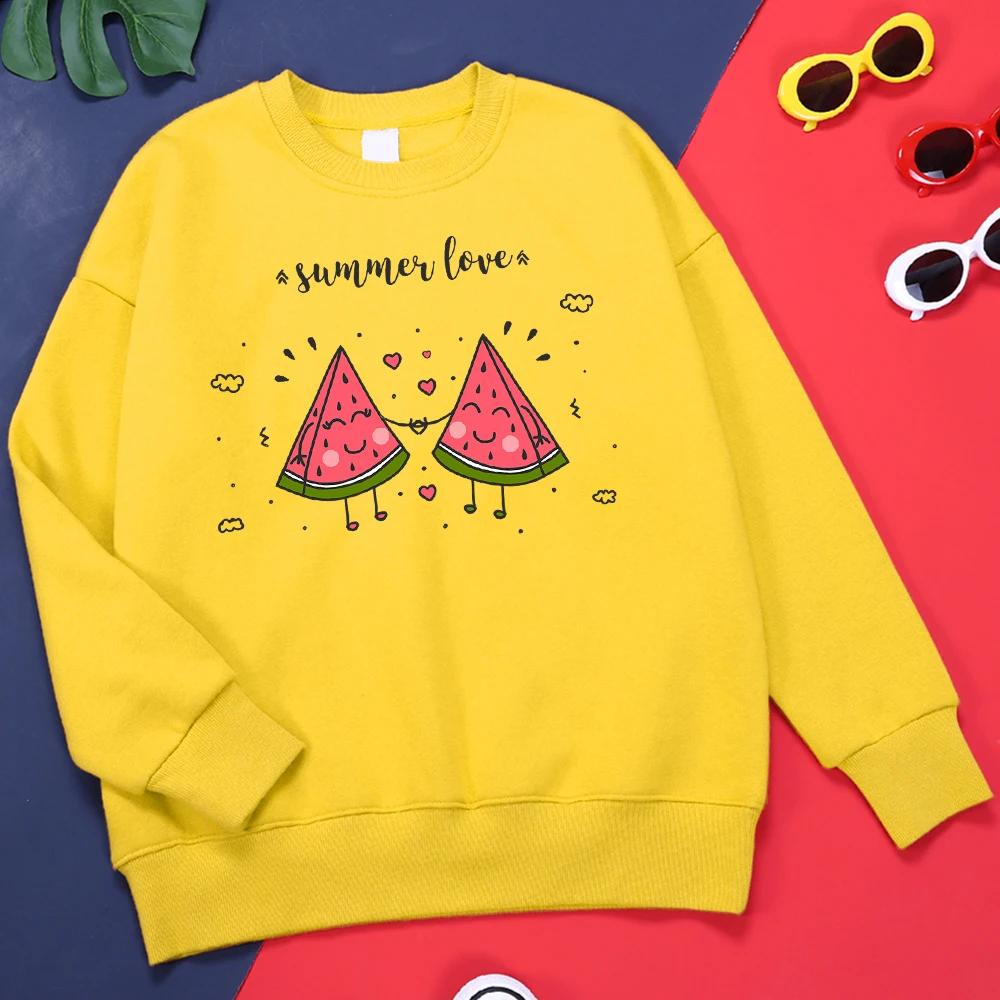 

Summer Love Watermelon Couple Mens Hoodie Harajuku Oversize Hoodies Comfortable Quality Clothing Round Neck All-Match Clothes
