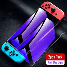 2Pcs Blue Film With Glass Screen Protector for Nintendo Switch Anti Blue Light Protection Glass Film for NS Switch Lite Oled