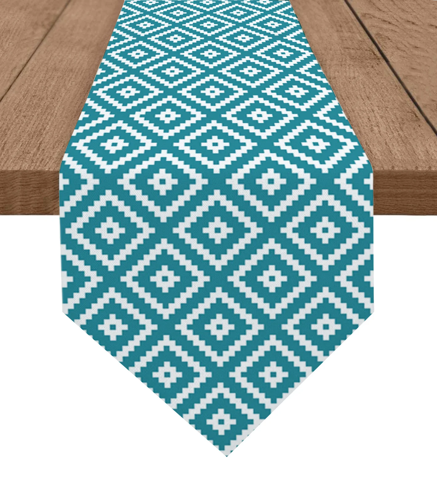 

Geometric Square Texture Blue Christmas Home Decor Table Runner Wedding Decoration Tablecloth Kitchen Table Runners