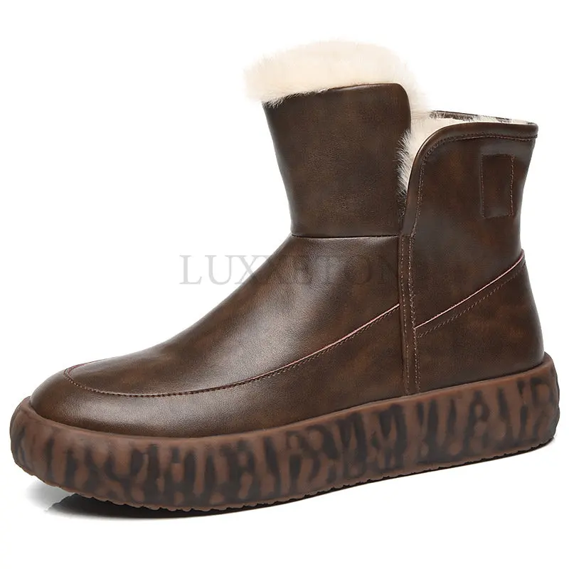 

Men Designer Winter Snowboot Slip On Australian Sheepskin Shoes Snow High Quality Short Suede Ankle Luxury Real Fur Boots